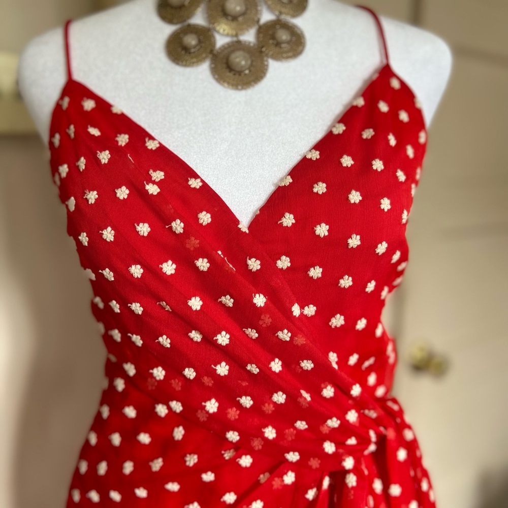 Alice + Olivia Red Polka Dot Wrap-Style Mini Dress - Picture 10 of 16